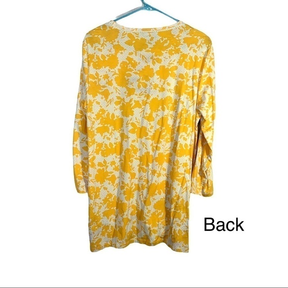 Lands' End Yellow Floral Long Sleeve Crocheted Detail Shirt Top Size Large - Picture 6 of 16